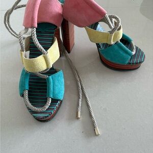 Jimmy Choo Vibrant Pink, Yellow, and Teal Heels